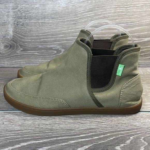 Sanuk Pair O Dice Women’s Sz 7.5 Olive Green Canvas Pull On Chelsea Mid Sneakers - Picture 3 of 10